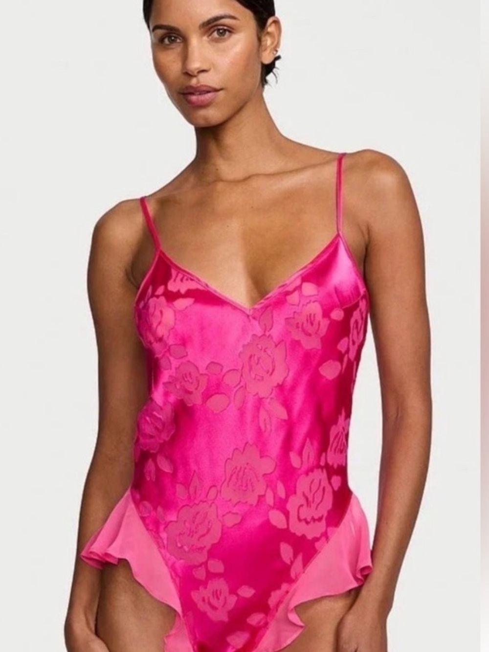 Victoria's Secret VS Archives Burnout Satin Teddy in Forever Hot Pink Medium NEW